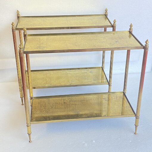 1950/70' Pair Of Rectangular Sofa Ends Maison Bagués Brass and Bronze Trays Gold Leaves Fixed Under Glass and With Olympic Flames 63 X 28 cm - Image 9