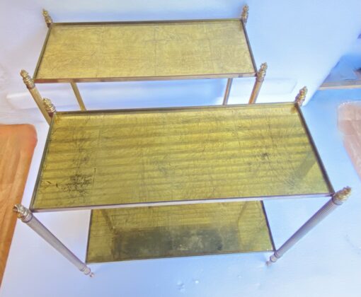 1950/70' Pair Of Rectangular Sofa Ends Maison Bagués Brass and Bronze Trays Gold Leaves Fixed Under Glass and With Olympic Flames 63 X 28 cm - Image 12