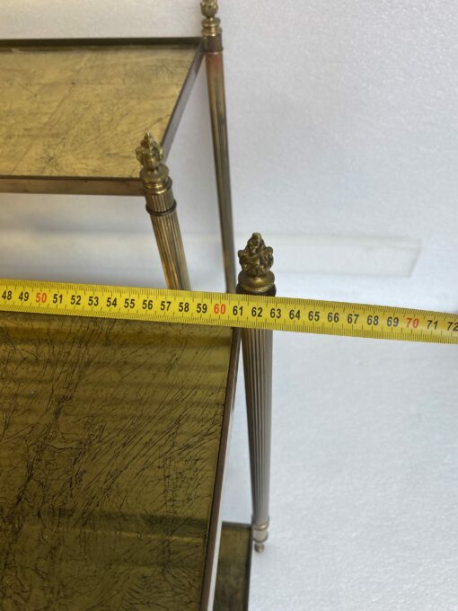 1950/70' Pair Of Rectangular Sofa Ends Maison Bagués Brass and Bronze Trays Gold Leaves Fixed Under Glass and With Olympic Flames 63 X 28 cm - Image 15