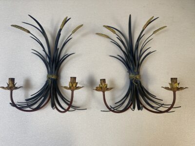 1970' Pair Of Sheaf Of Wheat Sconces In Painted Metal H 55 cm