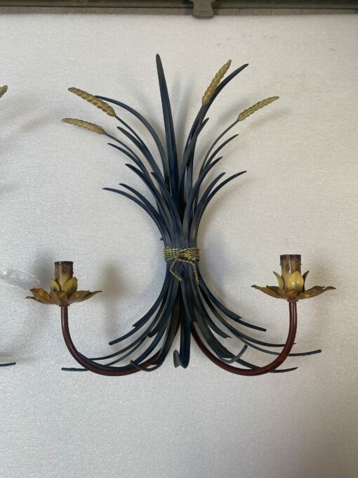 1970' Pair Of Sheaf Of Wheat Sconces In Painted Metal H 55 cm - Image 2