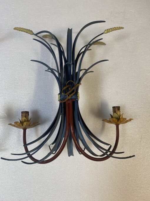 1970' Pair Of Sheaf Of Wheat Sconces In Painted Metal H 55 cm - Image 8