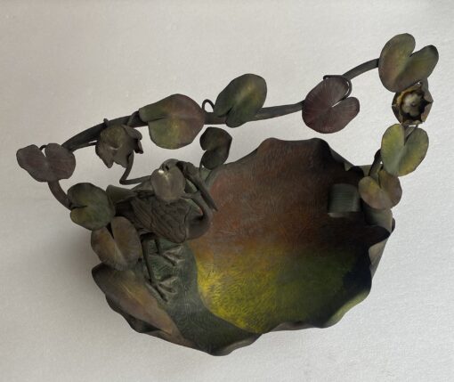 1900' Art Nouveau Patinated Bronze Fruit Basket, Japanese Crane And Water Lilies 47 X 58 X H 54 cm - Image 16