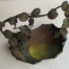 1900' Corbeille A Fruit Bronze Patiné Art Nouveau, Grue Du Japon Et Nénuphars 47 X 58 X H 54 cm