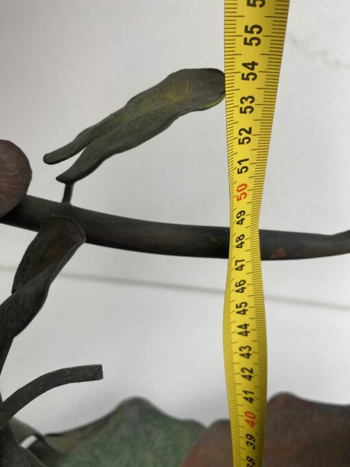 1900' Art Nouveau Patinated Bronze Fruit Basket, Japanese Crane And Water Lilies 47 X 58 X H 54 cm - Image 14