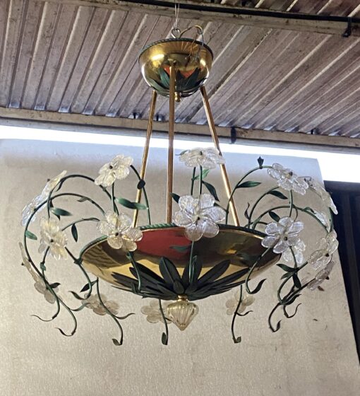 1970' Série de 3 Lustres en Laiton Doré Style Maison Bagués Ou Banci Fleurs En Verre Colorés – Image 16