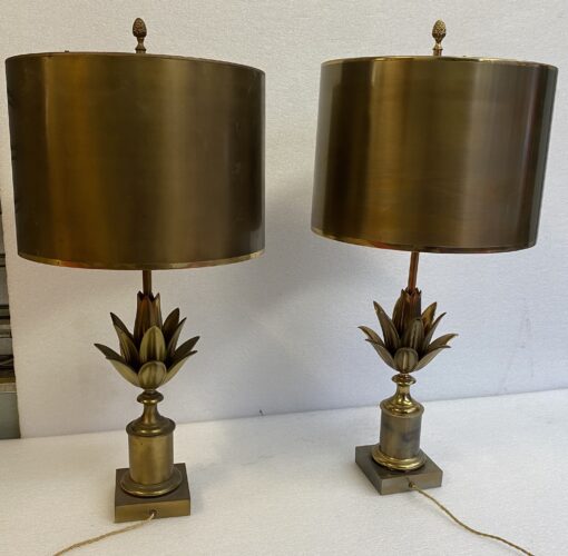 1970′ Paire De Lampes Ou Similaires En Bronze Signée Charles Modéle Fleur De Lotus