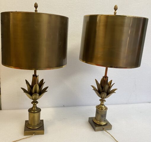 1970′ Paire De Lampes Ou Similaires En Bronze Signée Charles Modéle Fleur De Lotus – Image 3