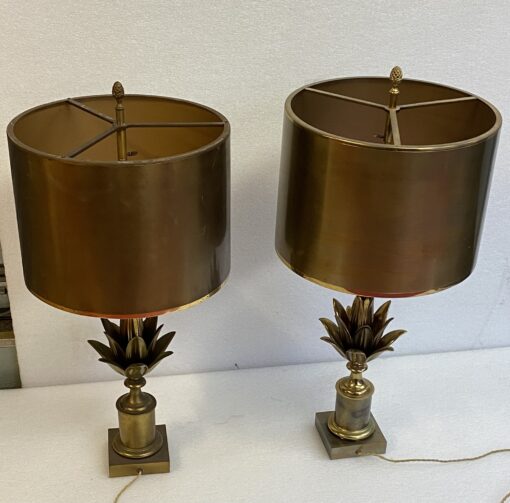 1970′ Paire De Lampes Ou Similaires En Bronze Signée Charles Modéle Fleur De Lotus – Image 9