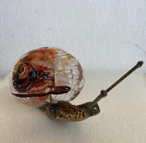 1970/80 Snail In Bronze And Glass Paste, Sculpture Signed LOHE