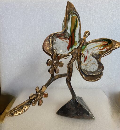 1970/80 Papillon En Bronze Et Pâte De Verre, Sculpture Signée LOHE