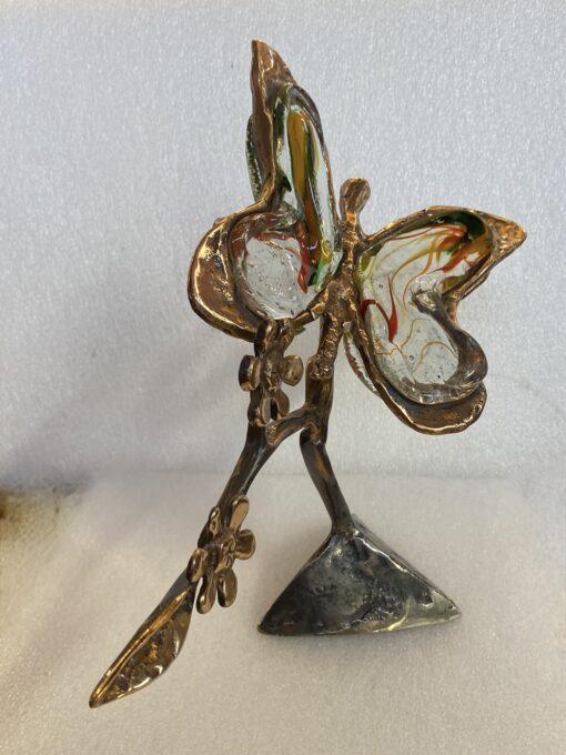 1970/80 Papillon En Bronze Et Pâte De Verre, Sculpture Signée LOHE – Image 5