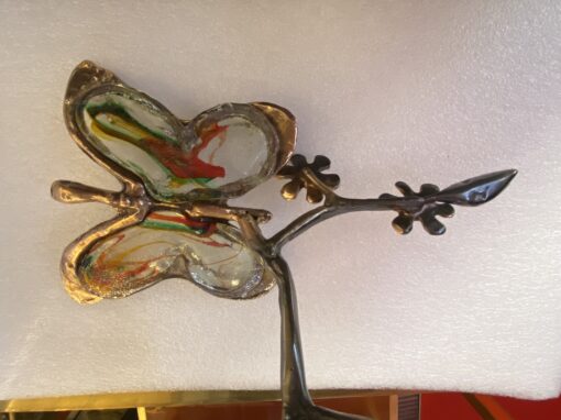 1970/80 Papillon En Bronze Et Pâte De Verre, Sculpture Signée LOHE – Image 9