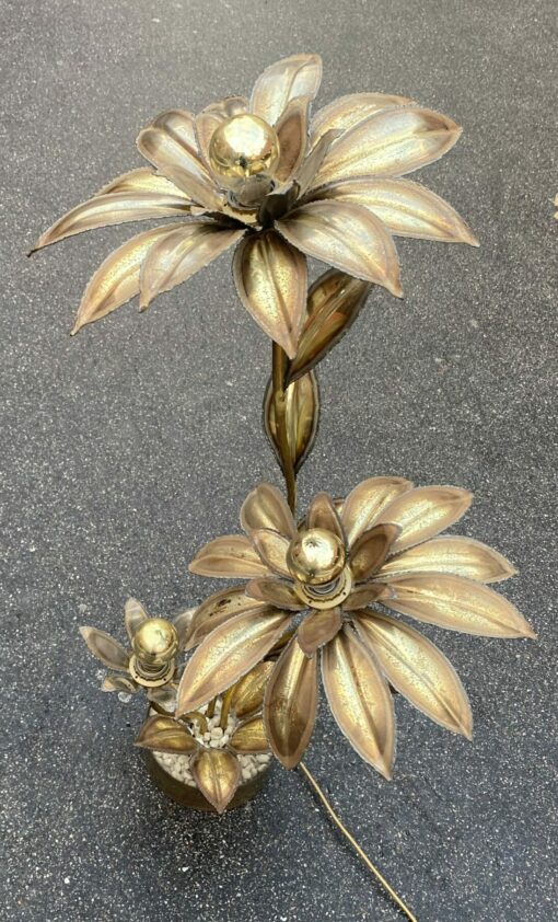1970′ Plante Éclairante en Laiton Maison Jansen 3 Têtes H 100 cm