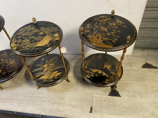 1970′ Suite of 3 Pedestal Tables Maison Baguès Style Bamboo Decor in Gilt Bronze With Chinese Lacquer Trays (HOLD) - Image 15