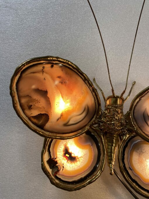 1970' Butterfly Wall Lamp in Bronze or Brass, Duval Brasseur Or Isabelle Faure, 4 Bulbs, Agate Wings: 38 X H 40 cm - Image 15