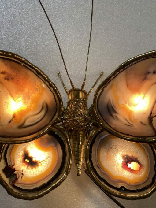 1970' Butterfly Wall Lamp in Bronze or Brass, Duval Brasseur Or Isabelle Faure, 4 Bulbs, Agate Wings: 38 X H 40 cm - Image 14