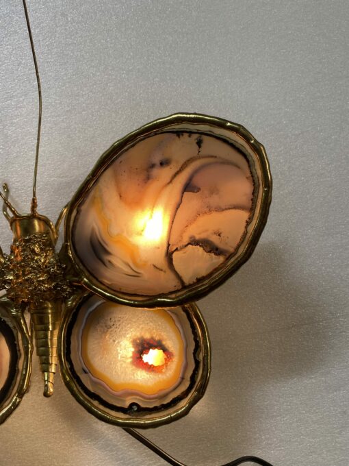 1970' Butterfly Wall Lamp in Bronze or Brass, Duval Brasseur Or Isabelle Faure, 4 Bulbs, Agate Wings: 38 X H 40 cm - Image 13