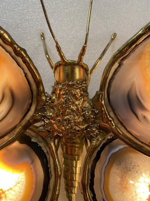 1970' Butterfly Wall Lamp in Bronze or Brass, Duval Brasseur Or Isabelle Faure, 4 Bulbs, Agate Wings: 38 X H 40 cm - Image 12