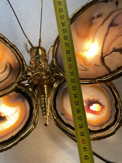 1970' Butterfly Wall Lamp in Bronze or Brass, Duval Brasseur Or Isabelle Faure, 4 Bulbs, Agate Wings: 38 X H 40 cm - Image 11