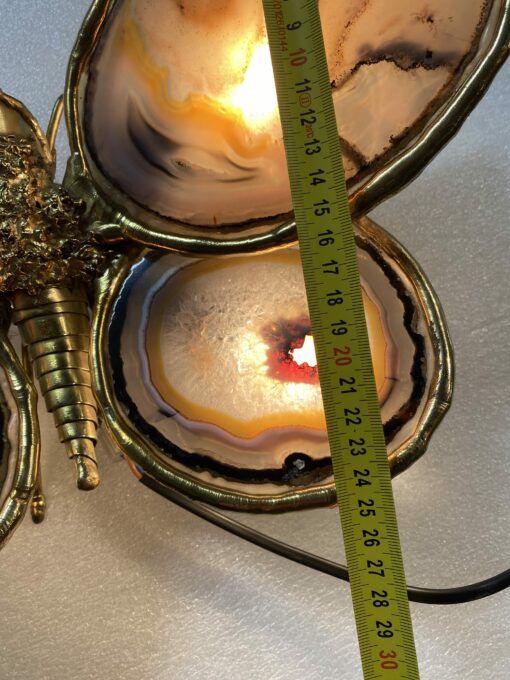 1970' Butterfly Wall Lamp in Bronze or Brass, Duval Brasseur Or Isabelle Faure, 4 Bulbs, Agate Wings: 38 X H 40 cm - Image 10