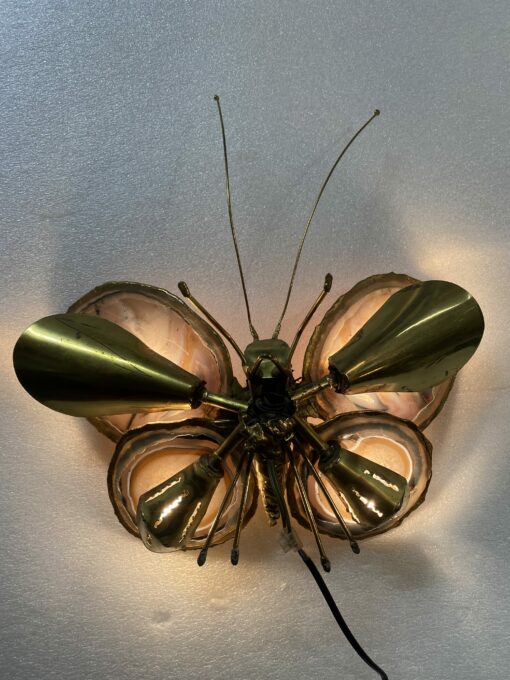 1970' Butterfly Wall Lamp in Bronze or Brass, Duval Brasseur Or Isabelle Faure, 4 Bulbs, Agate Wings: 38 X H 40 cm - Image 7