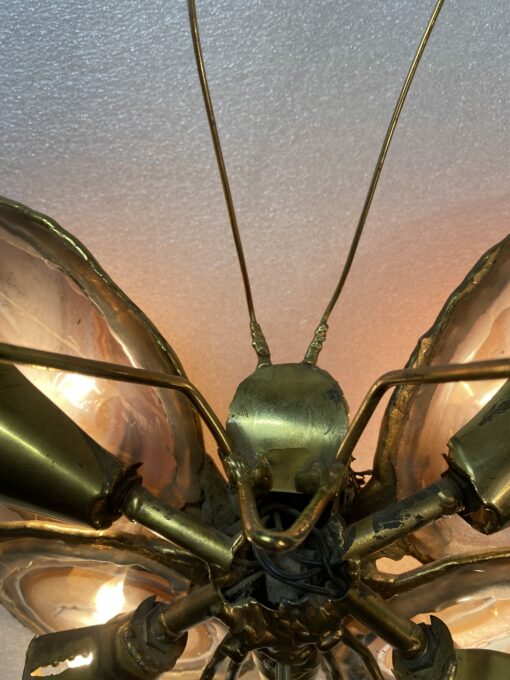 1970' Butterfly Wall Lamp in Bronze or Brass, Duval Brasseur Or Isabelle Faure, 4 Bulbs, Agate Wings: 38 X H 40 cm - Image 6