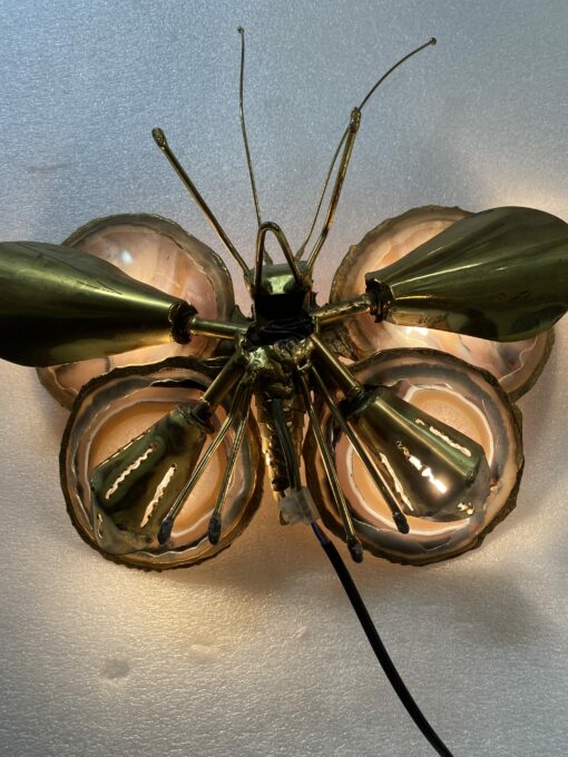 1970' Butterfly Wall Lamp in Bronze or Brass, Duval Brasseur Or Isabelle Faure, 4 Bulbs, Agate Wings: 38 X H 40 cm - Image 5