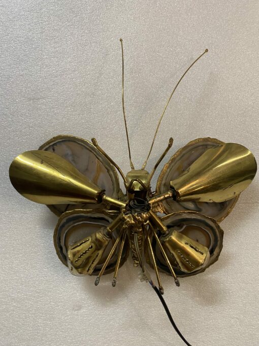 1970' Butterfly Wall Lamp in Bronze or Brass, Duval Brasseur Or Isabelle Faure, 4 Bulbs, Agate Wings: 38 X H 40 cm - Image 4