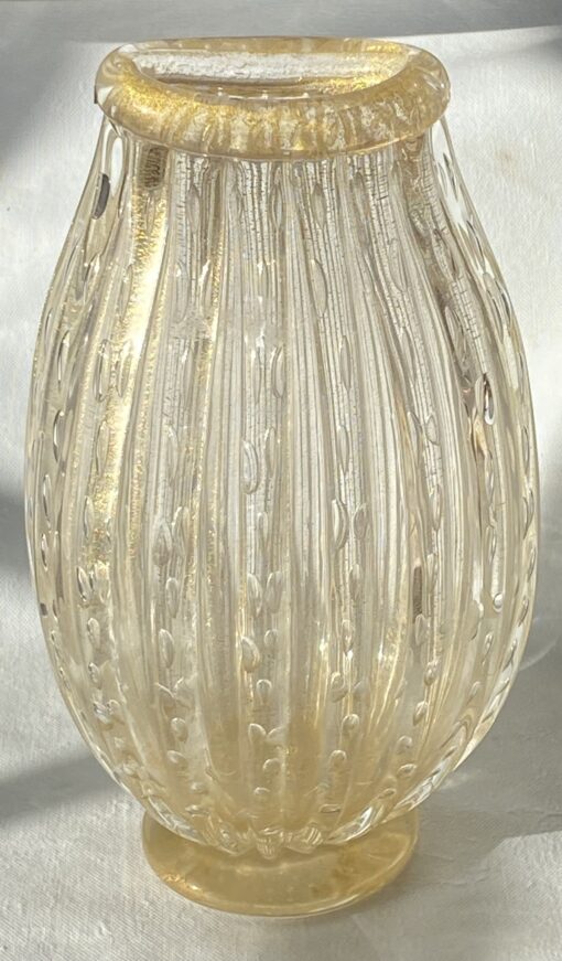 1970′ Vase  Cristal Murano Avec Paillons D’ Or Signés Murano Alberto Dama H 36 cm
