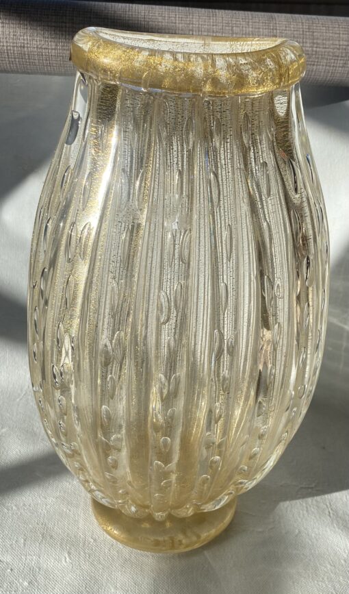 1970′ Vase  Cristal Murano Avec Paillons D’ Or Signés Murano Alberto Dama H 36 cm – Image 3