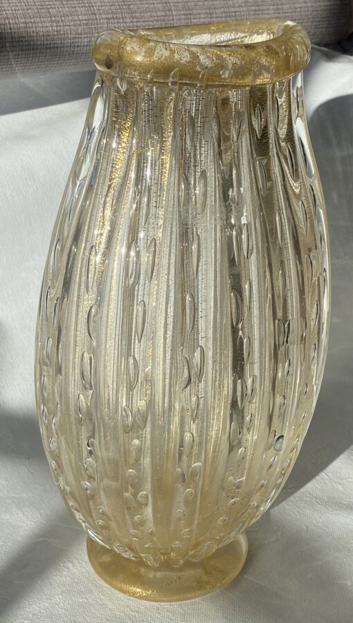 1970′ Vase  Cristal Murano Avec Paillons D’ Or Signés Murano Alberto Dama H 36 cm – Image 4