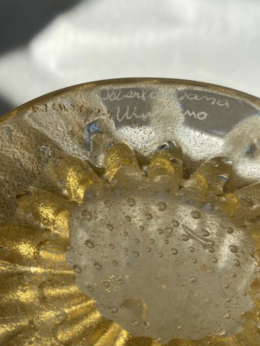 1970′ Vase  Cristal Murano Avec Paillons D’ Or Signés Murano Alberto Dama H 36 cm – Image 7