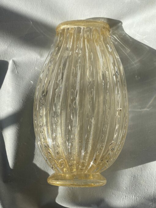 1970′ Vase  Cristal Murano Avec Paillons D’ Or Signés Murano Alberto Dama H 36 cm – Image 8