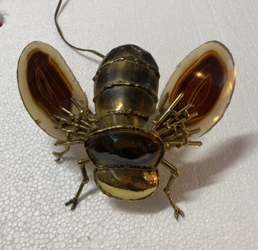 1970’ Bee Wall Lamp in Bronze or Brass, Duval Brasseur Or Isabelle Faure, 1 Bulb, Agate Wings: 28 X H 35 cm - Image 2