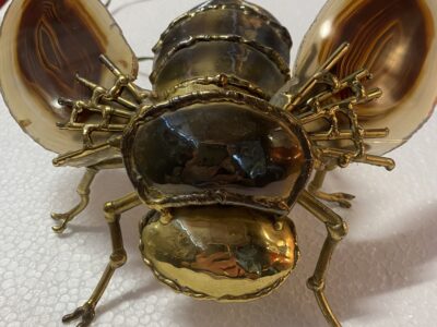 1970’ Bee Wall Lamp in Bronze or Brass, Duval Brasseur Or Isabelle Faure, 1 Bulb, Agate Wings: 28 X H 35 cm