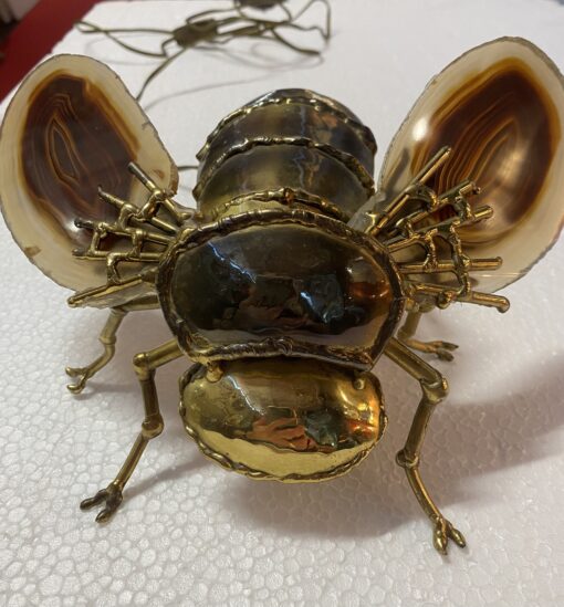 1970’ Bee Wall Lamp in Bronze or Brass, Duval Brasseur Or Isabelle Faure, 1 Bulb, Agate Wings: 28 X H 35 cm