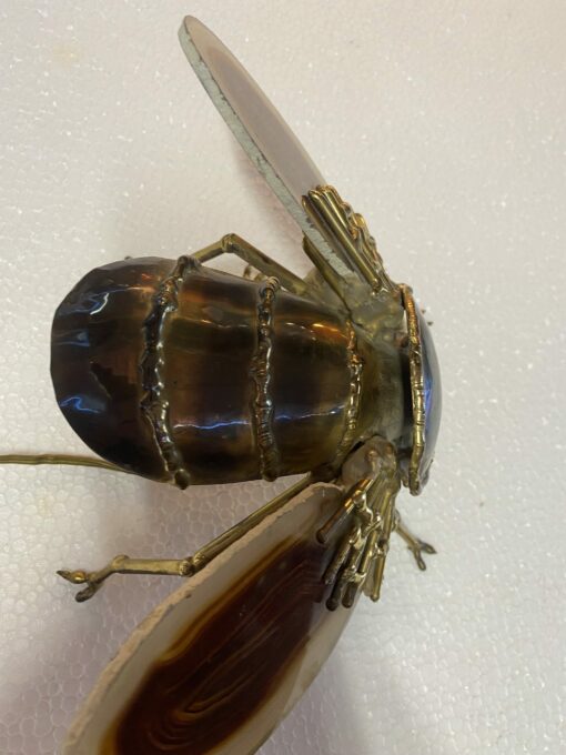 1970’ Bee Wall Lamp in Bronze or Brass, Duval Brasseur Or Isabelle Faure, 1 Bulb, Agate Wings: 28 X H 35 cm - Image 8
