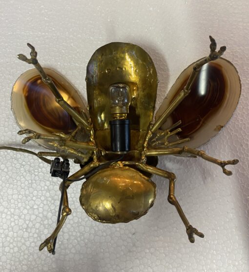1970’ Bee Wall Lamp in Bronze or Brass, Duval Brasseur Or Isabelle Faure, 1 Bulb, Agate Wings: 28 X H 35 cm - Image 7