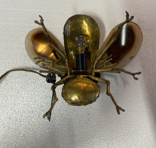 1970’ Bee Wall Lamp in Bronze or Brass, Duval Brasseur Or Isabelle Faure, 1 Bulb, Agate Wings: 28 X H 35 cm - Image 6