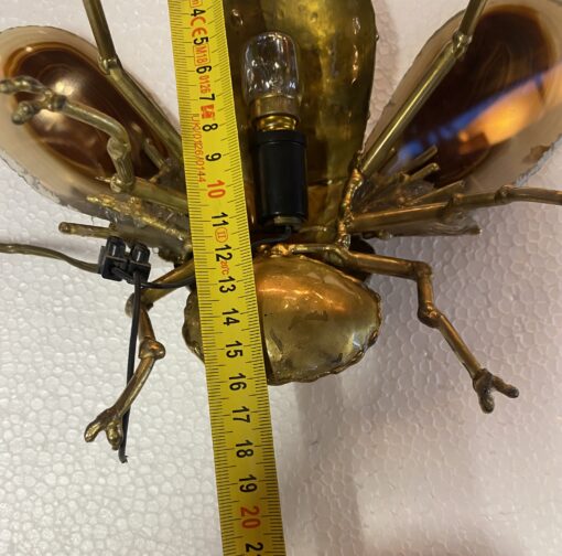 1970’ Bee Wall Lamp in Bronze or Brass, Duval Brasseur Or Isabelle Faure, 1 Bulb, Agate Wings: 28 X H 35 cm - Image 4