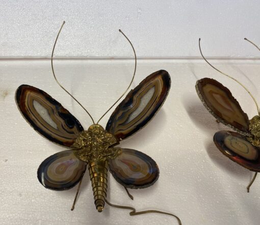 1970’ Paire D' Appliques Papillon en Bronze ou Laiton, Duval Brasseur Ou Isabelle Faure, 1 Ampoule, Ailes d’Agate : 33 X H 40 cm – Image 2