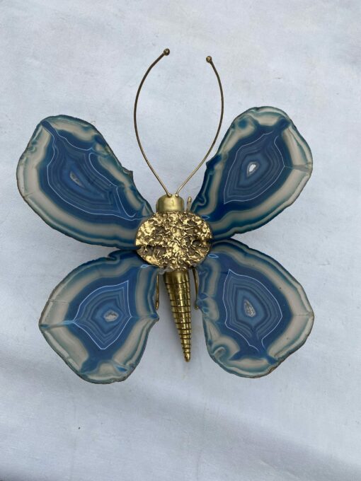 1970' Butterfly Wall Lamp in Bronze or Brass, Duval Brasseur Or Isabelle Faure, 1 Bulb, Blue Agate Wings: 28 X H 26 cm - Image 12