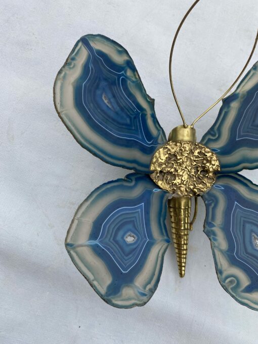1970' Butterfly Wall Lamp in Bronze or Brass, Duval Brasseur Or Isabelle Faure, 1 Bulb, Blue Agate Wings: 28 X H 26 cm - Image 2