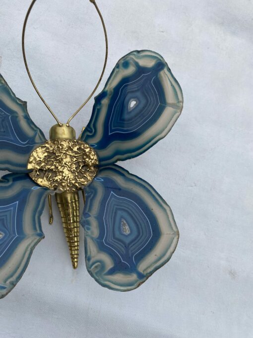 1970' Butterfly Wall Lamp in Bronze or Brass, Duval Brasseur Or Isabelle Faure, 1 Bulb, Blue Agate Wings: 28 X H 26 cm - Image 3