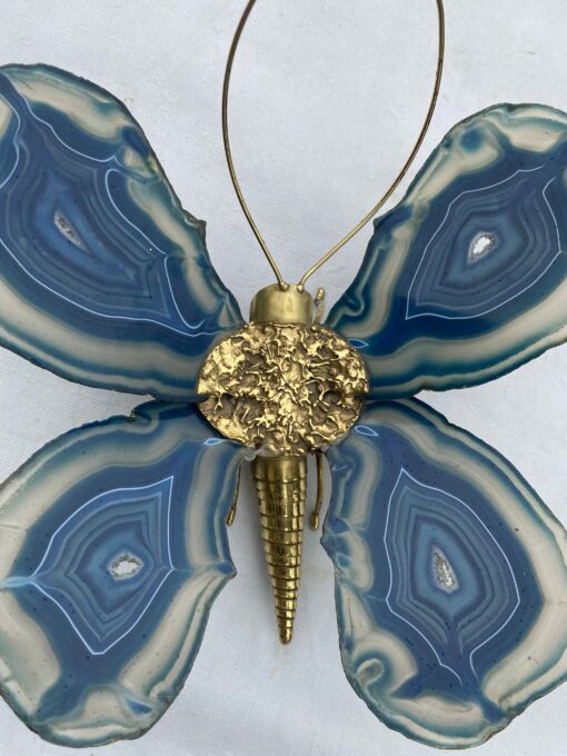 1970' Butterfly Wall Lamp in Bronze or Brass, Duval Brasseur Or Isabelle Faure, 1 Bulb, Blue Agate Wings: 28 X H 26 cm - Image 4