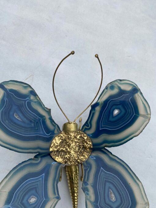 1970' Butterfly Wall Lamp in Bronze or Brass, Duval Brasseur Or Isabelle Faure, 1 Bulb, Blue Agate Wings: 28 X H 26 cm - Image 5