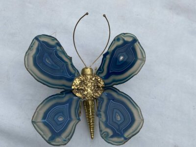 1970' Butterfly Wall Lamp in Bronze or Brass, Duval Brasseur Or Isabelle Faure, 1 Bulb, Blue Agate Wings: 28 X H 26 cm