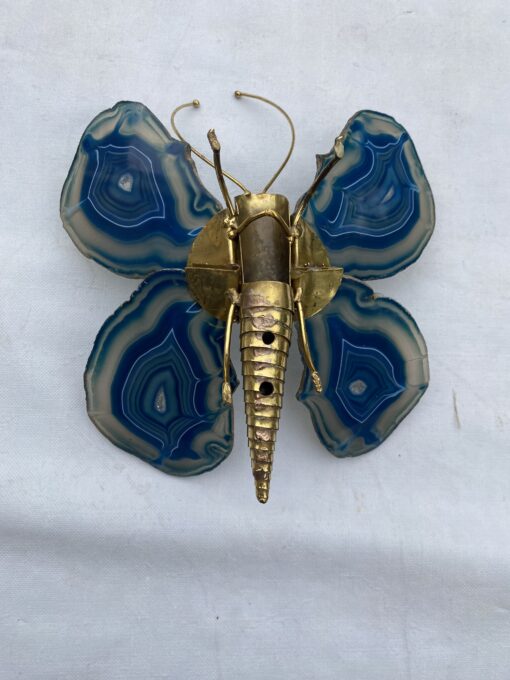1970' Butterfly Wall Lamp in Bronze or Brass, Duval Brasseur Or Isabelle Faure, 1 Bulb, Blue Agate Wings: 28 X H 26 cm - Image 7