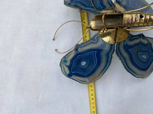 1970' Butterfly Wall Lamp in Bronze or Brass, Duval Brasseur Or Isabelle Faure, 1 Bulb, Blue Agate Wings: 28 X H 26 cm - Image 9